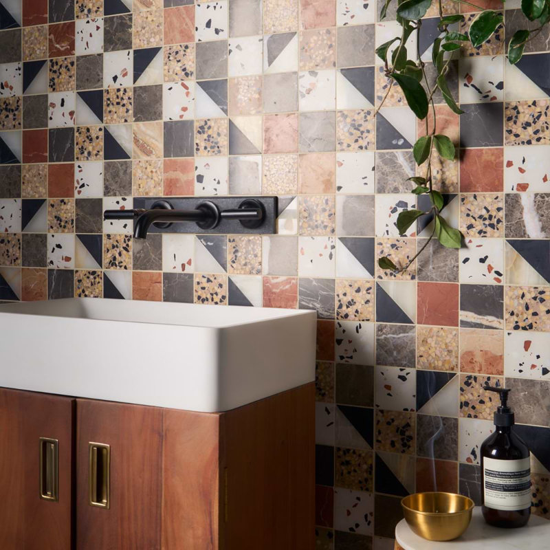 Elizabeth Sutton Artem Mosaic Tile, Wren Terracotta;Gray