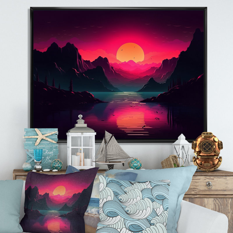 «Pink Dark Sea» sur toile, H 34 po x l 44 po x P 1,5 po, Cadre flottant noir