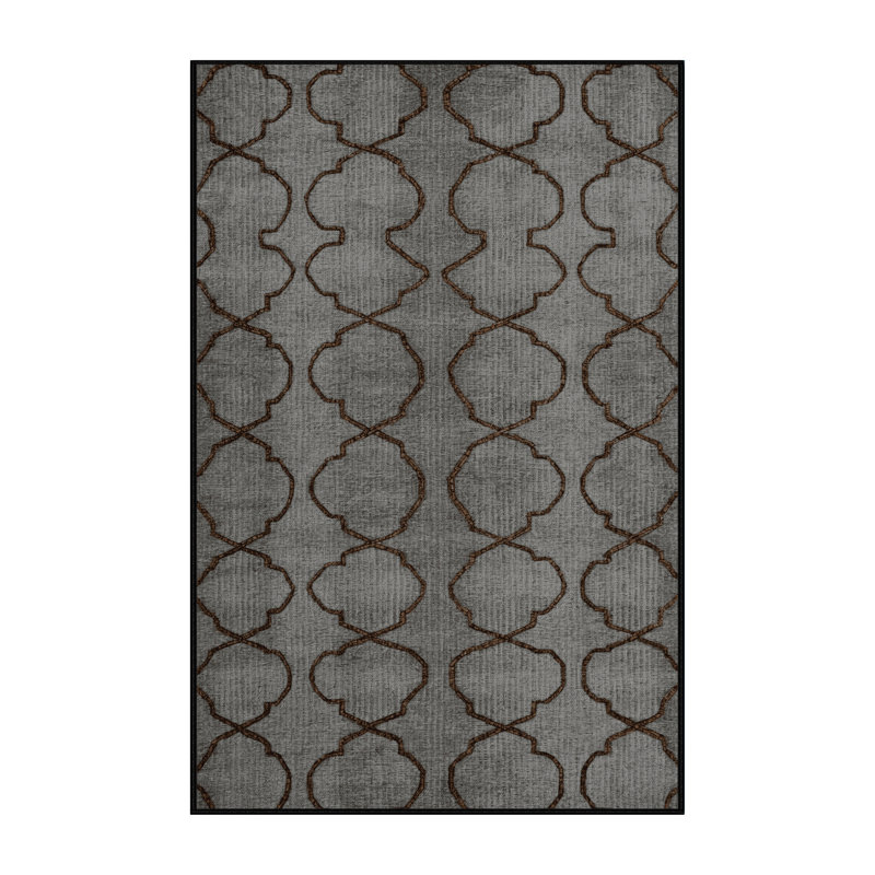 Machine Washable Trellis Gray Area Rug, Runner 2' x 4'