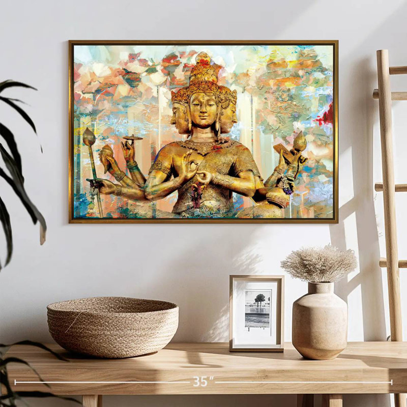 Statue Of Brahma, Floating Frame Gold, 25" X 17"