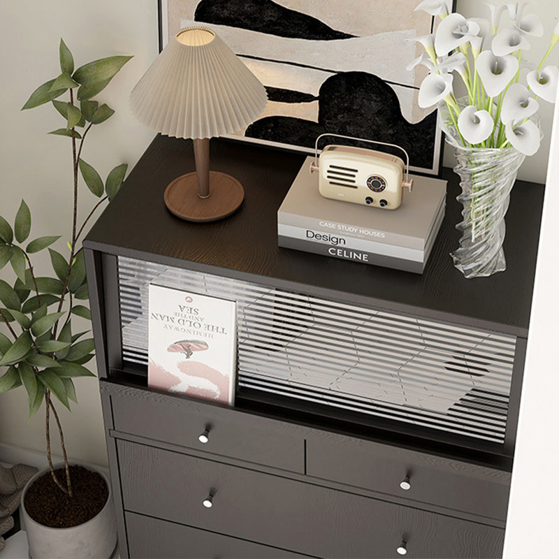 Commode en bois avec plusieurs tiroirs à porte rabattable, Noir