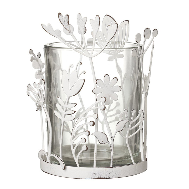Glass, Metal Tabletop Tealight Holder, White