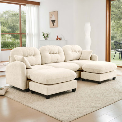 Canapé modulaire en U modulaire avec repose-pieds, tissu en chenille de qualité supérieure, avec 2 coussins décoratifs, dossier rembourré en mousse à haute densité, facile à installer