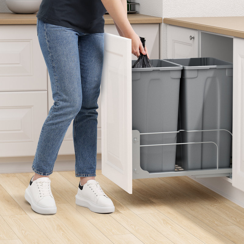 Double Pullout Waste Container Kitchen Trash Can with Soft Close Grey 50QTx2