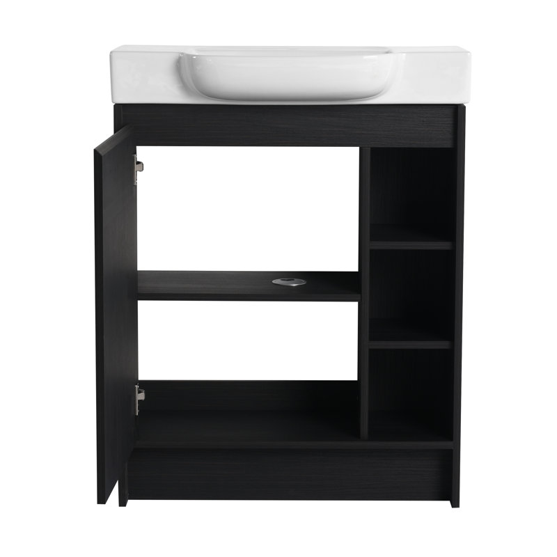 Ensemble de meuble-lavabo simple 28 po avec lavabo et tablettes en céramique, Noir