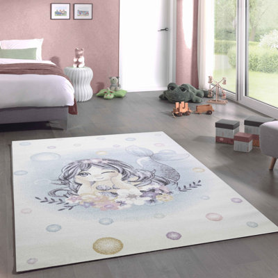 Fransen Flowers Water Bubbles Machine Woven Cream Rug