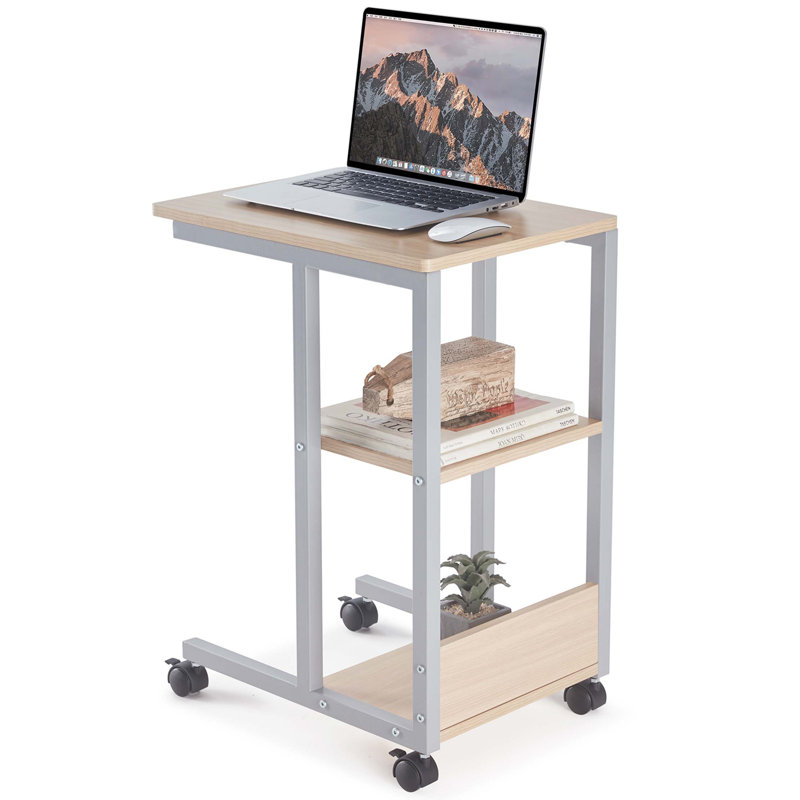 Table de bout en forme avec roues verrouillables, rangement à deux niveaux, table d'appoint roulante pour canapé ou chambre à coucher