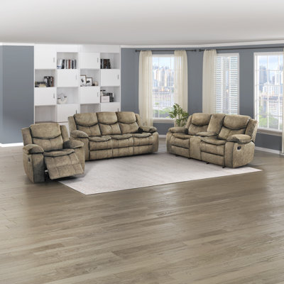 Hanhalyn 3-Piece Microfiber Manual Reclining Living Room Set