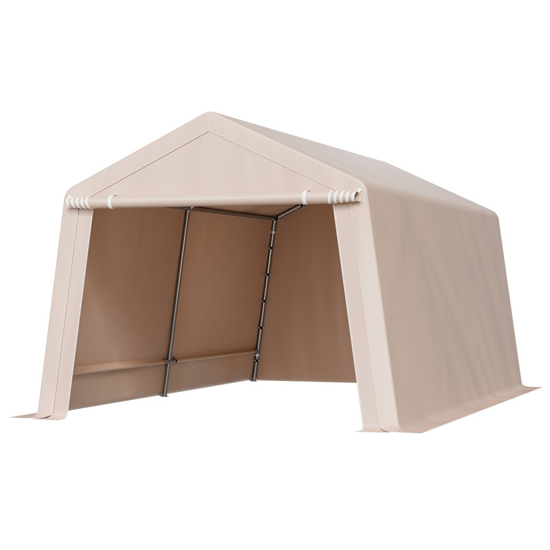 Outdoor Storage Shelter Shed Waterproof Portable Canopy Carport Tent, Beige, 96" H x 120" W x 180" D