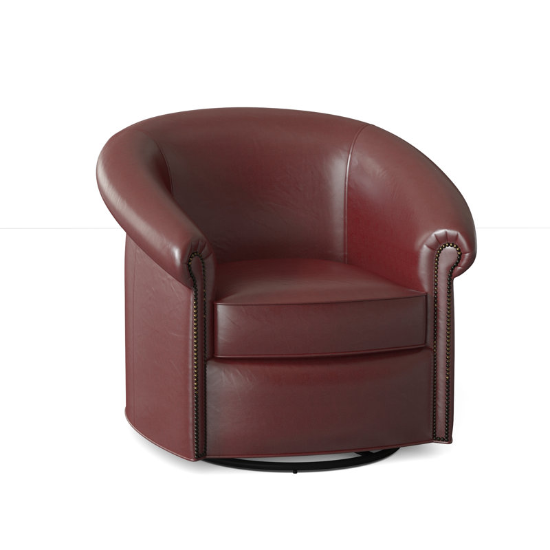 Stellan Leather Swivel Barrel Chair, Outsider Raven Genuine Leather, Gunmetal, Swivel Glider