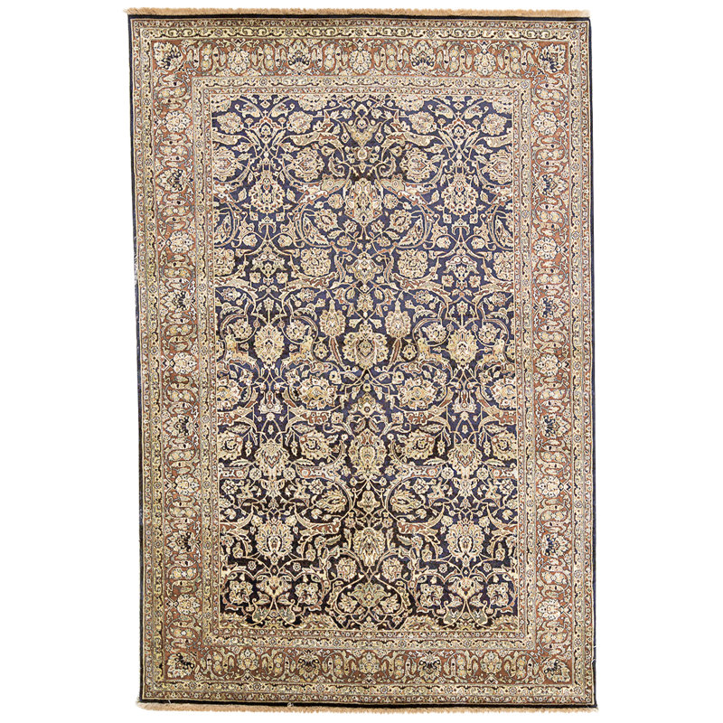 Tapis bleu marine et vin de haute qualité noué à la main
