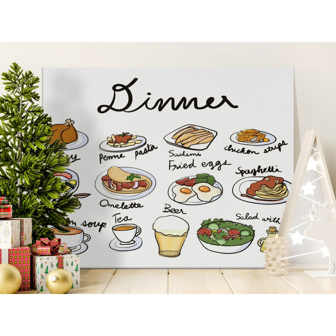 Hand Sketched Dinner Menu Canvas Wall Art