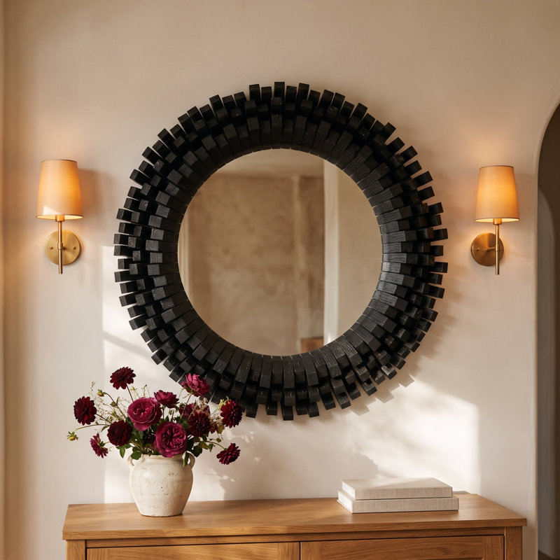 Orlin Solid Wood Round Wall Mirror