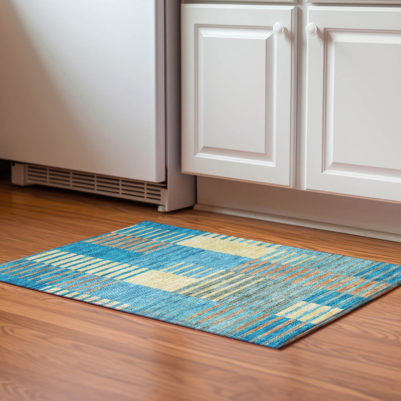 Premium Machine Washable Prisco Teal Rug, Rectangle 1'8" x 2'6"