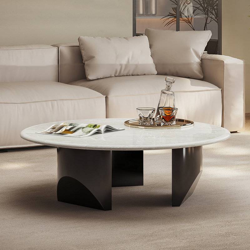 Luxury-Style Round Marble Coffee Table, 15.4" H x 35.4" L x 35.4" W