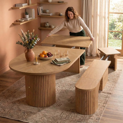 Solid Wood Extendable Dining Table Set with Bench, 45.27"–106.30" Expandable Dining Table for 2–10 People, Farmhouse Wooden Dining Table with Hidden Storage