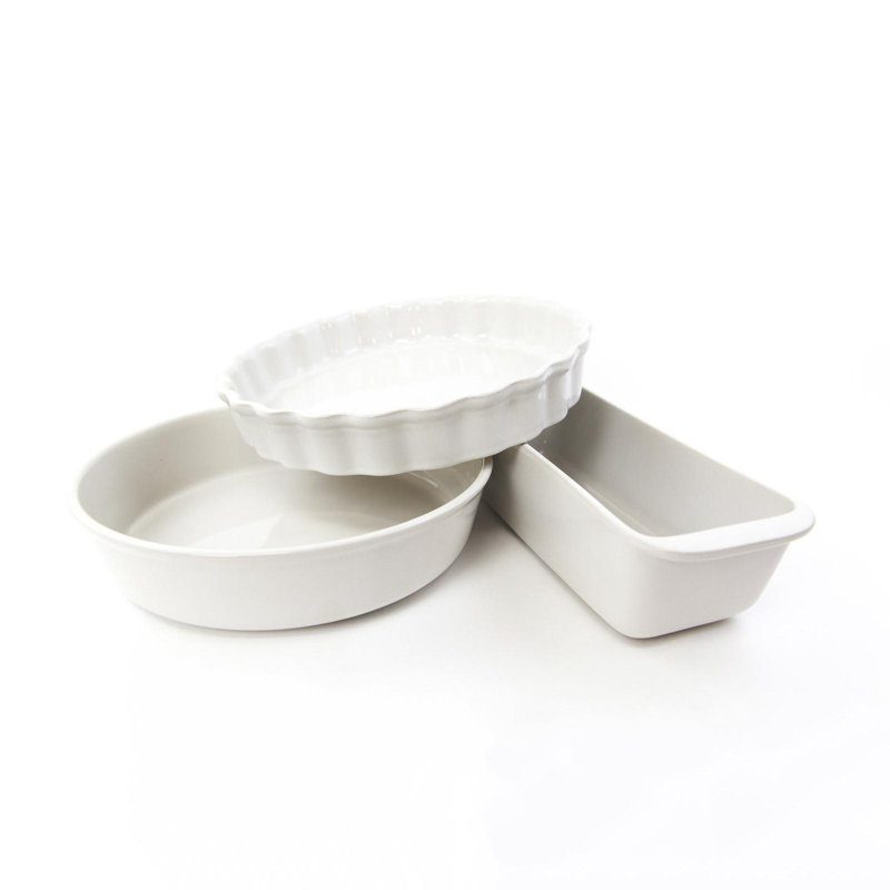 Carthage.Co 3 Piece Stoneware Bakeware Set, Pearl