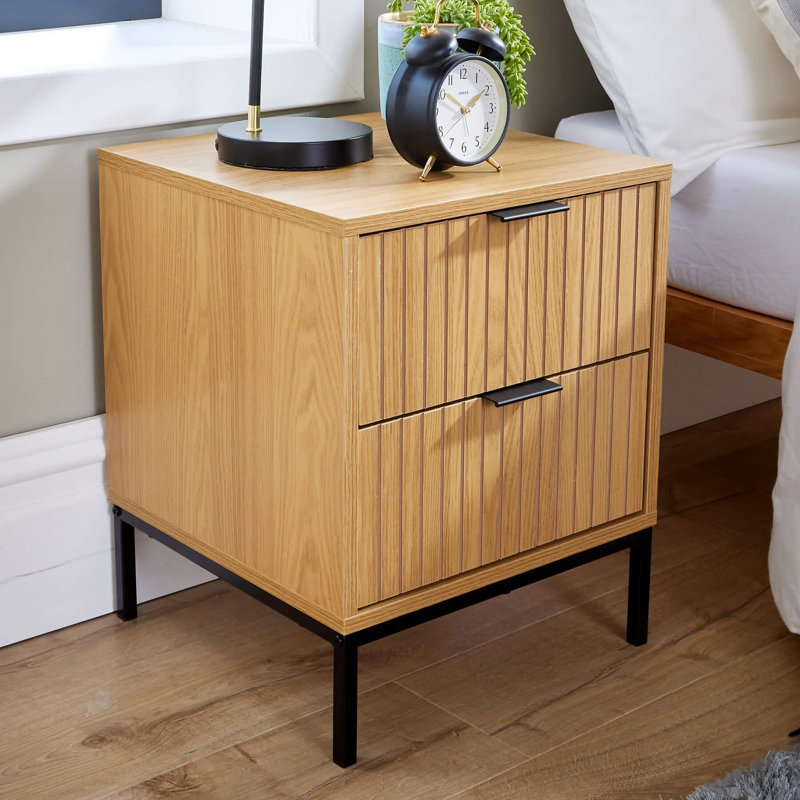 Crevan 2 Drawer Industrial Bedside Table Unit - Natural