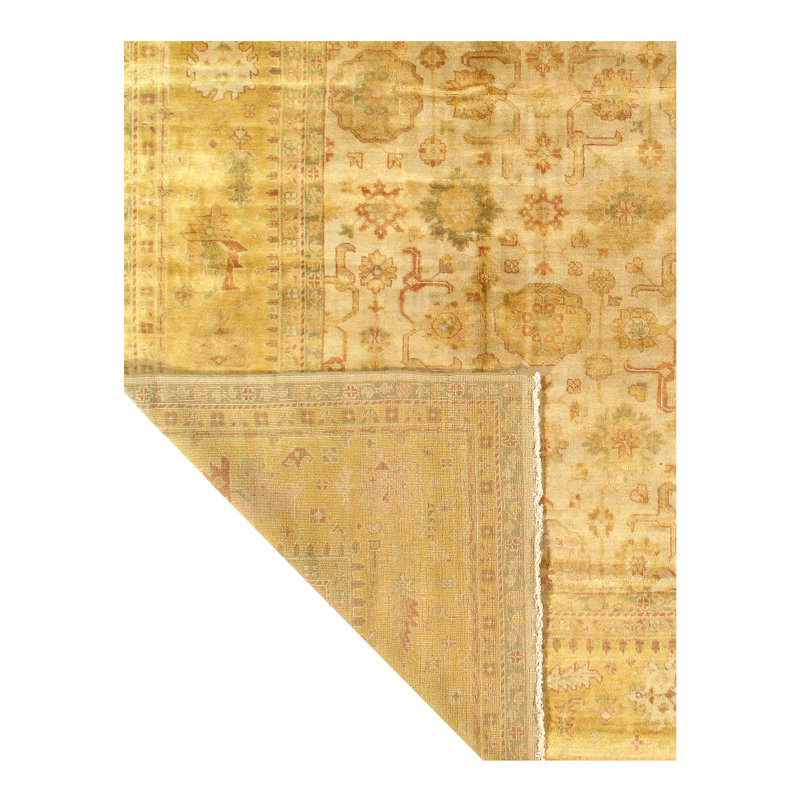 Tapis unique en laine noué à la main beige Oushak 12 pi x 15 pi 8 po