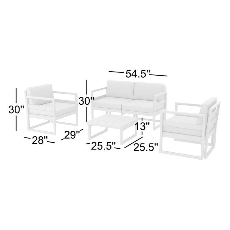 Lane 4-Person Patio Conversation Set with Acrylic Cushions, White, Canvas Granite Sunbrella® Canvas