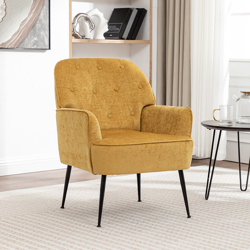 55cm Chenille Button Back Upholstered Leisure Chair, Yellow
