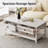 Coffee Table with Natural Rattan Decoration, Grayish White