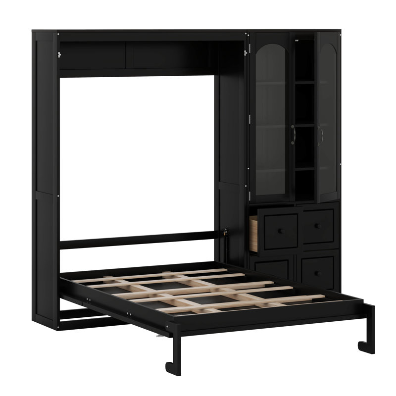 Lit escamotable mural avec rangement latéral polyvalent, Black