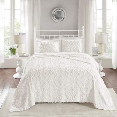 Cotton Chenille Bedspread - Full/Queen, 3 Pieces, , With 2 Shams, For A Stylish Bedroom Piece In , , Restful