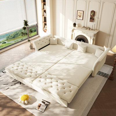 100" King-Size Velvet Pull-Out Sleeper Sofa Bed, Convertible Sofa for Living Room Apartment Office