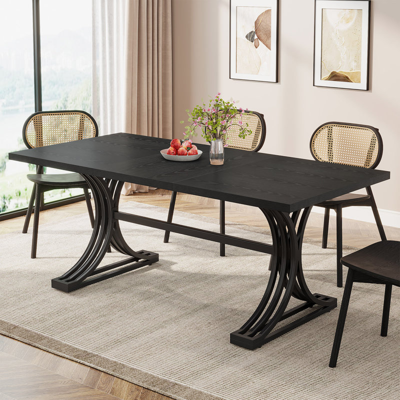 Table de salle à manger, rectangulaire, base en métal, 63 pouces, Noir, noir, noir, noir, Noir, noir, noir, noir