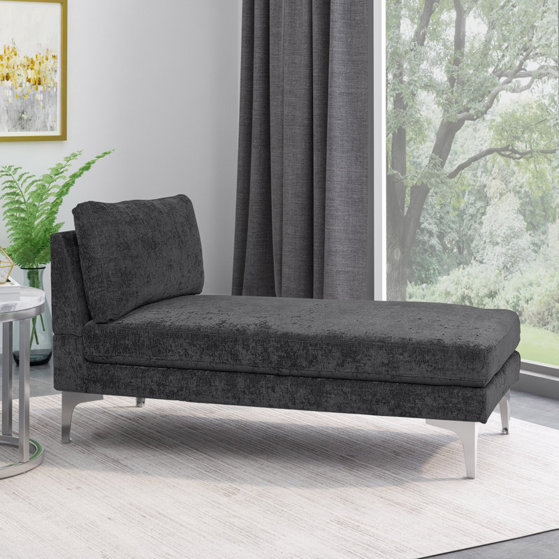 Chaise longue sans accoudoirs touffetée, Tissu noir