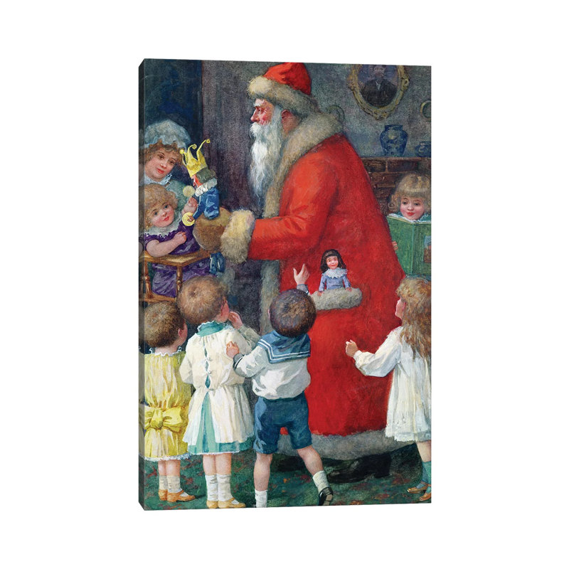 Father Christmas With Children by Karl Roger - Wrapped Canvas Gallery-Wrapped Canvas Giclée, 20.32 cm H x 30.48 cm W