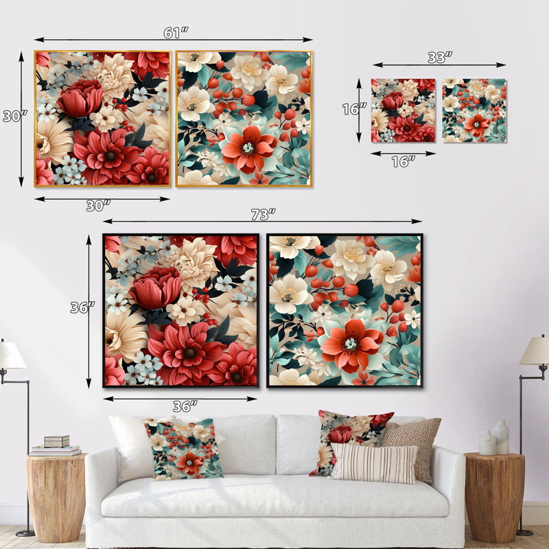 Hegarty - Ensemble de 2 collages floraux carrés, H 16 po x l 33 po, Cadre flottant noir