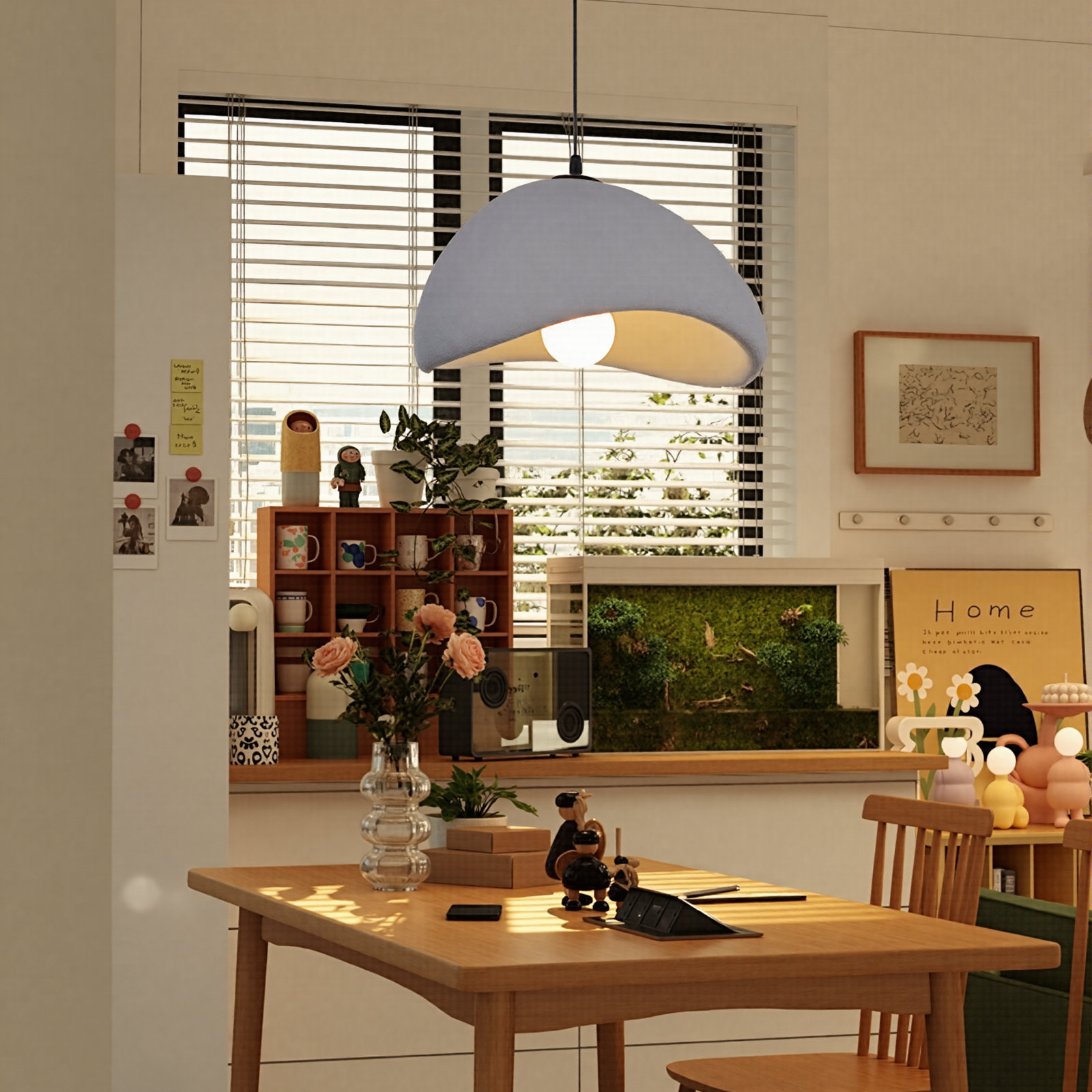 Danthony Single Light Polyester Dimmable Pendant, 8.66" H x 15.74" W x 15.74" D