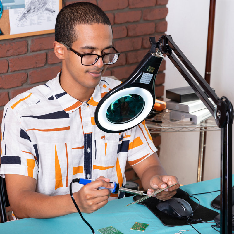 Lightview Pro 33 in. Adjustable Swing Arm Integrated 2.25X Magnifying LED Desk Clamp Lamp