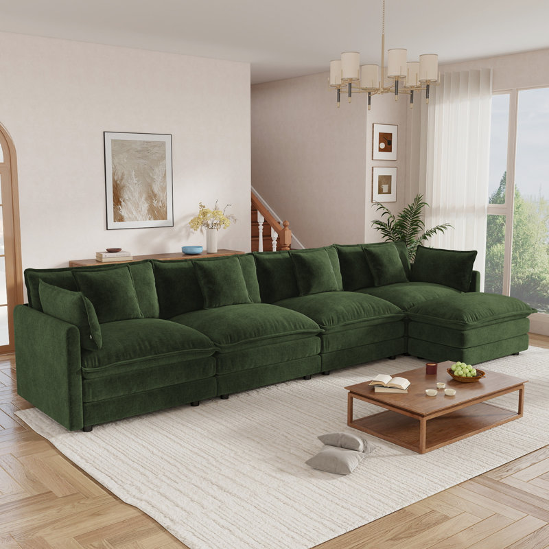 Canapé modulaire modulaire pour salon Hibbell, Chenille verte
