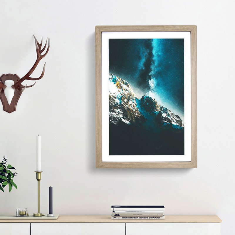 Explosion of Stars Above the Mountains - Picture Frame Painting Print, 36cm H x 27cm W x 2cm D, Oak Framed