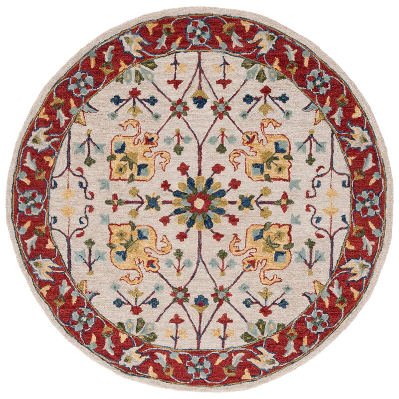 Tapis 386 Argonaut Micro-Loop en ivoire / rouge, Rond 5 pi