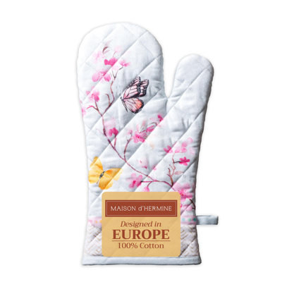Gants de cuisine 100% coton Maison d'Hermine 7 po x 13 po avec gant de cuisson résistant à la chaleur pour barbecue Griller les décorations de la Saint-Valentin printemps / été (paquet de 1, fleurs au printemps)