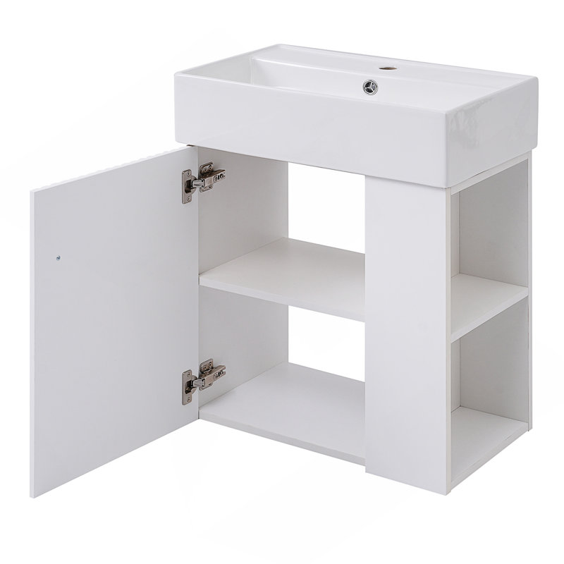 Meuble-lavabo flottant moderne de 21,6 po avec lavabo en céramique - parfait pour les petites salles de bain, rangement à droite