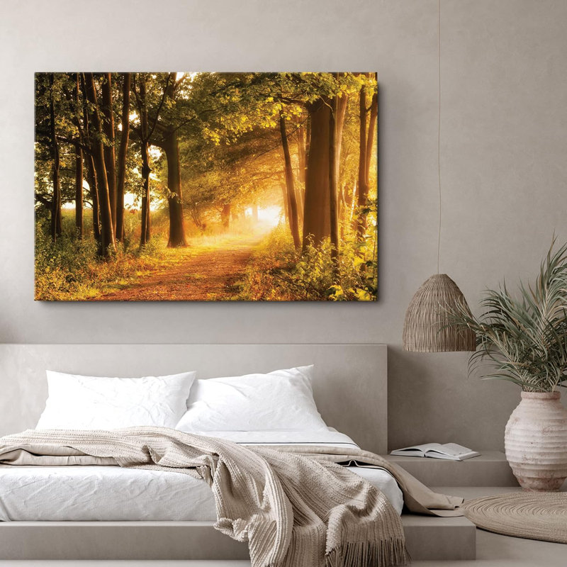 «Peaceful Walk Through Sunlight Mountain Autumn Forest» sur toile, H 24 po x l 36 po