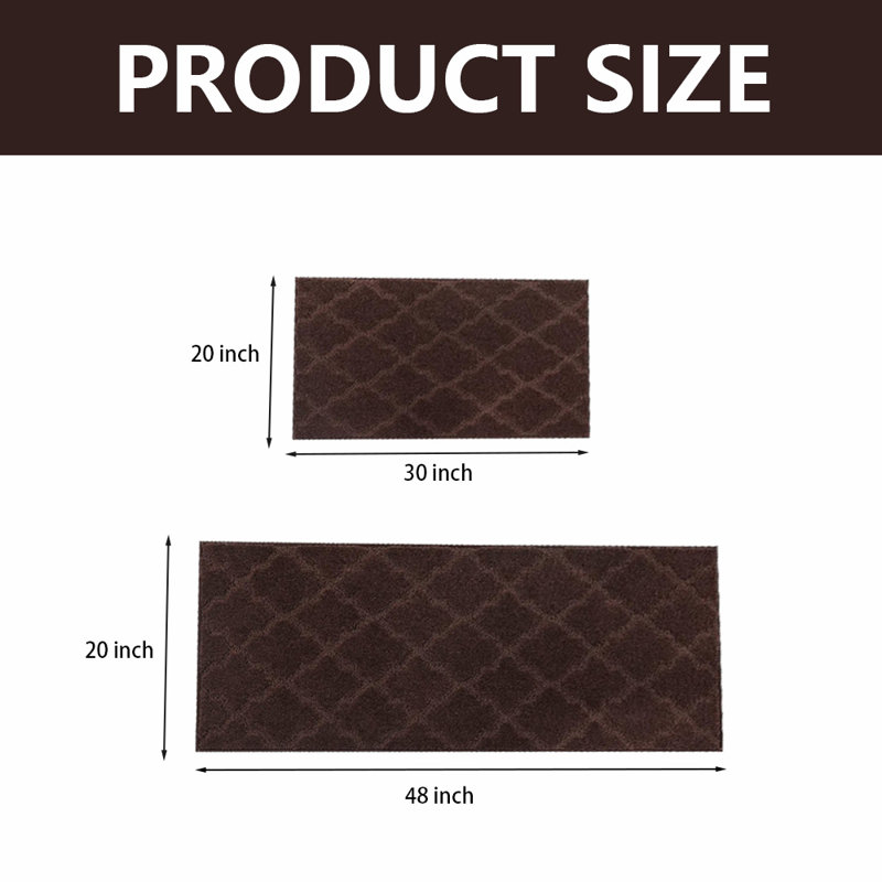 Kitchen Floor Mats, Washable, Polyester, Non-Skid, 2 PCS Set, Brown
