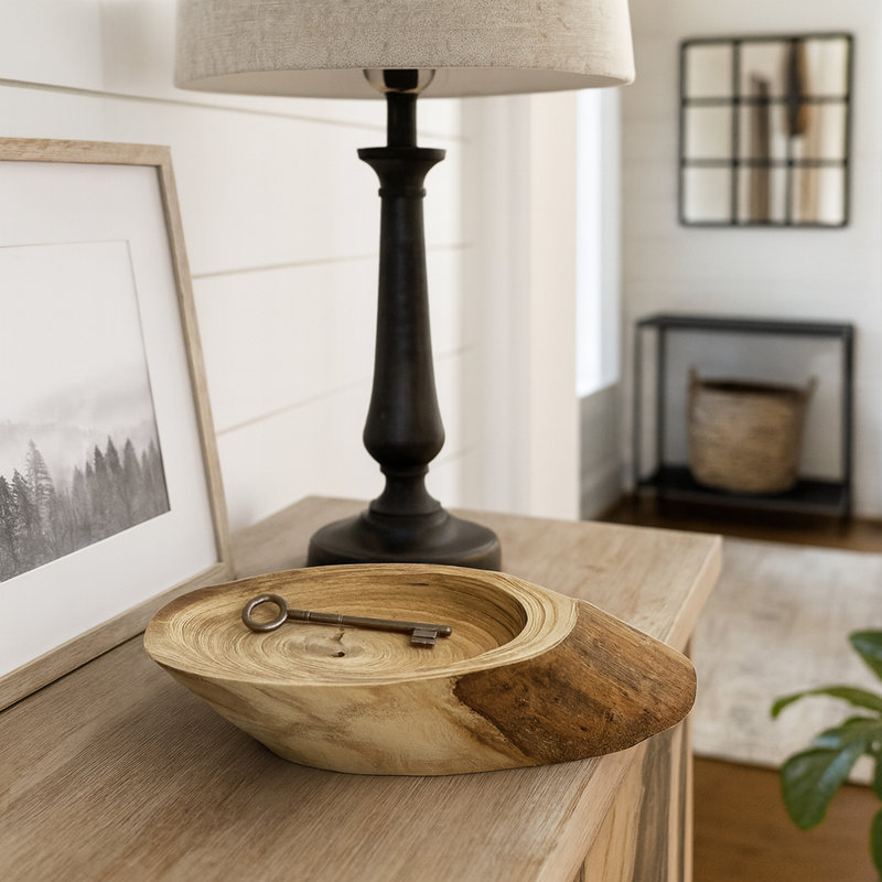 Petit objet décoratif en bois sculpté à la main de 6 po - Bol décoratif brun naturel | Petit centre de table en bois organique pour tablette ou table