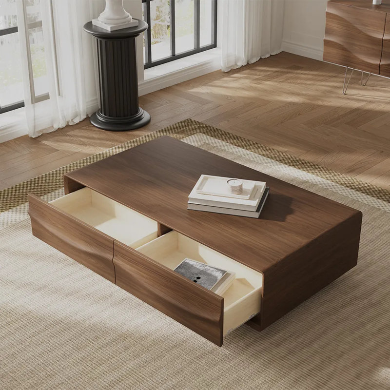 Table basse Mid-Century moderne rectangulaire, table basse en bois 51,18 po, couleur noyer, entièrement assemblée