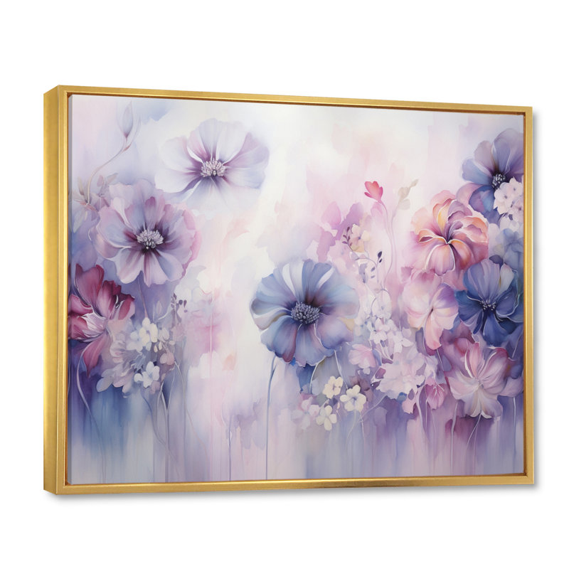 Impression sur toile mauve et mystique mauve, H 34 po x l 44 po x P 1,5 po, Cadre flottant doré