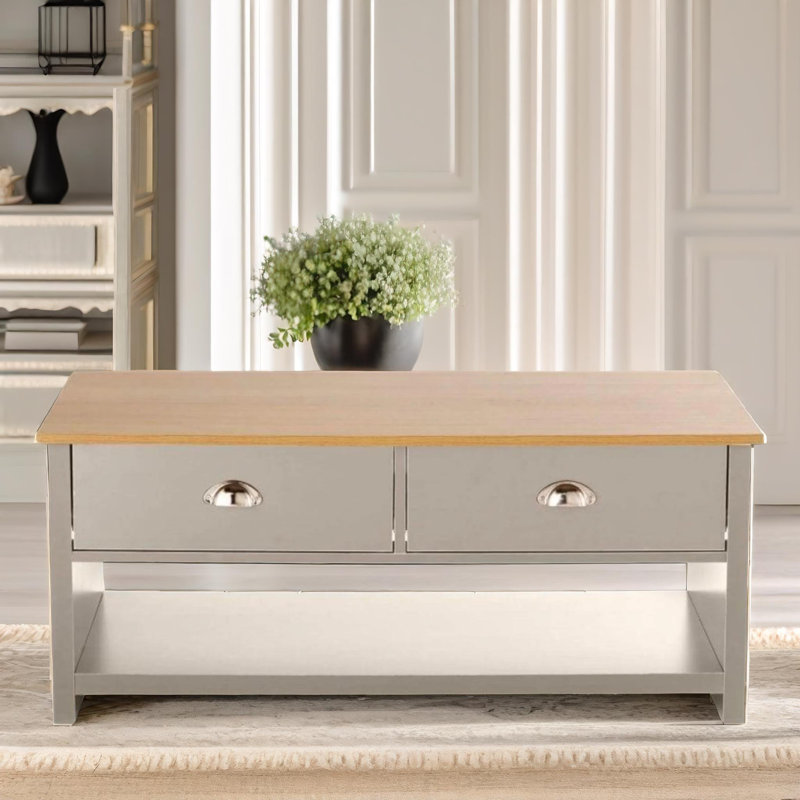 Trestle 2 Tier Coffee Table with Storage Drawers, Living Room Furniture, Grey