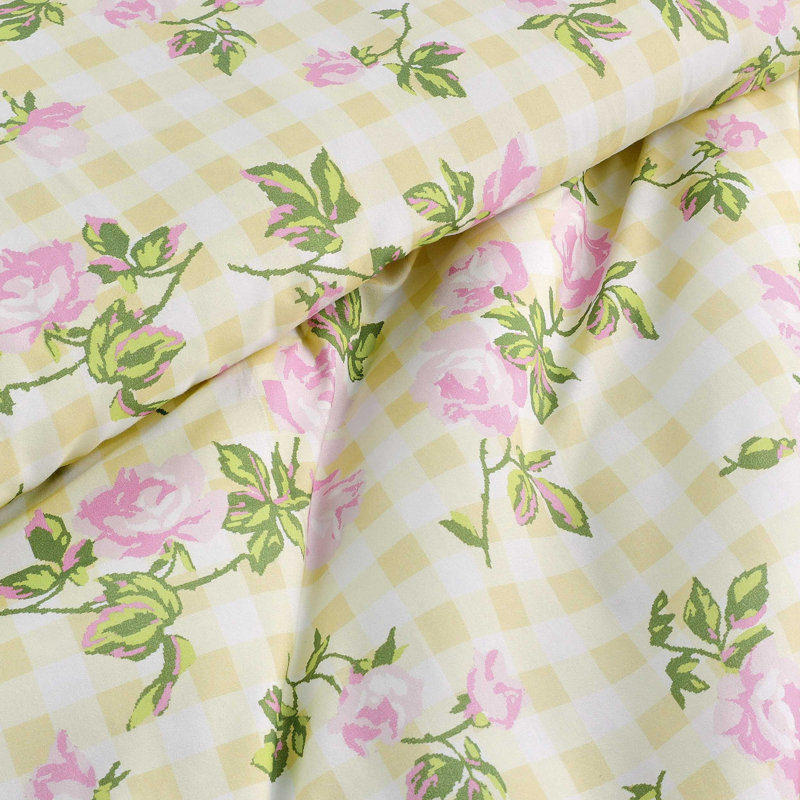Ensemble d'édredon réversible jaune Betsey Johnson Gingham Rose, Édredon simple TG + 3 pièces supplémentaires in, Jaune