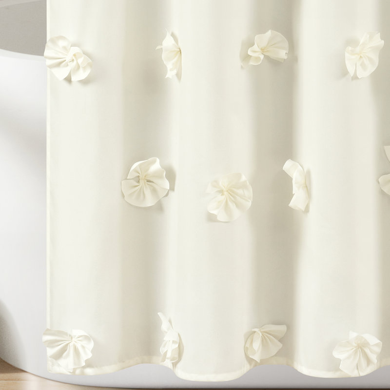 Ivory Fabric Shower Curtain with Handmade Bows, 72" x 72"