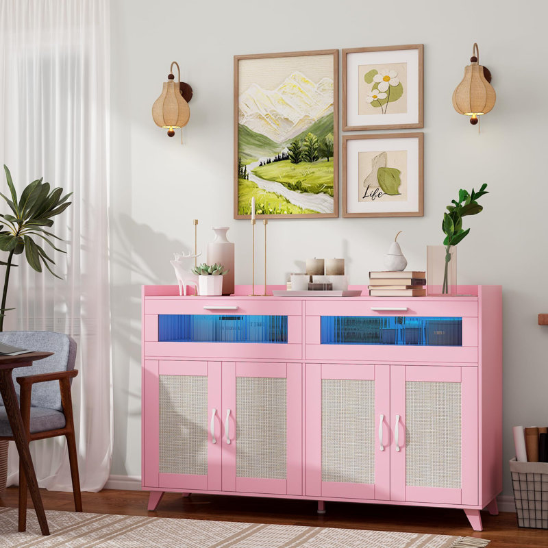 Buffet avec prise de courant, lumière DEL, armoire à café, Rose