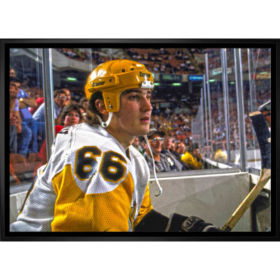 «Mario Lemieux Pittsburgh Penguins», toile 20 x 29 sur banc